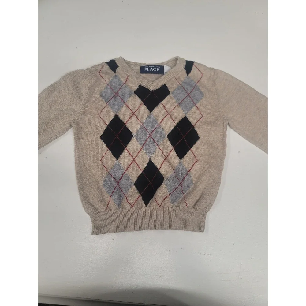 Childrens Place Boys Argyle Sweater Size 12-18 Months Beige Black Gray‎ Casual